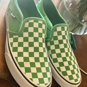 Vans Green and White Checkered Sneakers